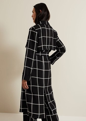 Phase Eight Aspen Check Drape Trench Jackets Black/White USA | 5243086-OD